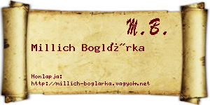 Millich Boglárka névjegykártya